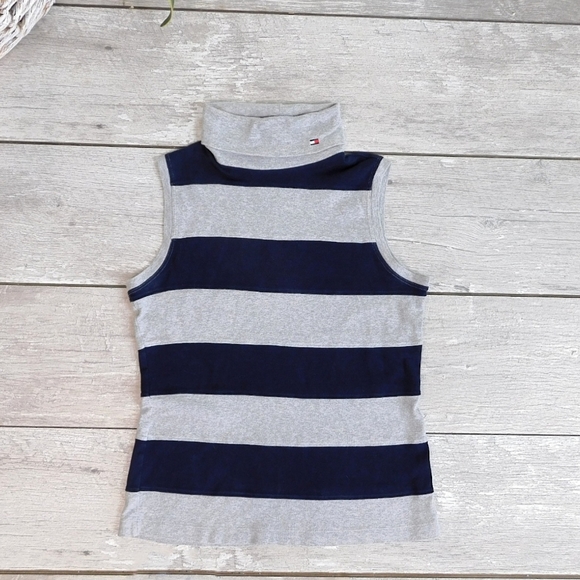 TOMMY HILFIGER GRAY & NAVY SLEEVELESS TURTLENECK - Picture 2 of 4